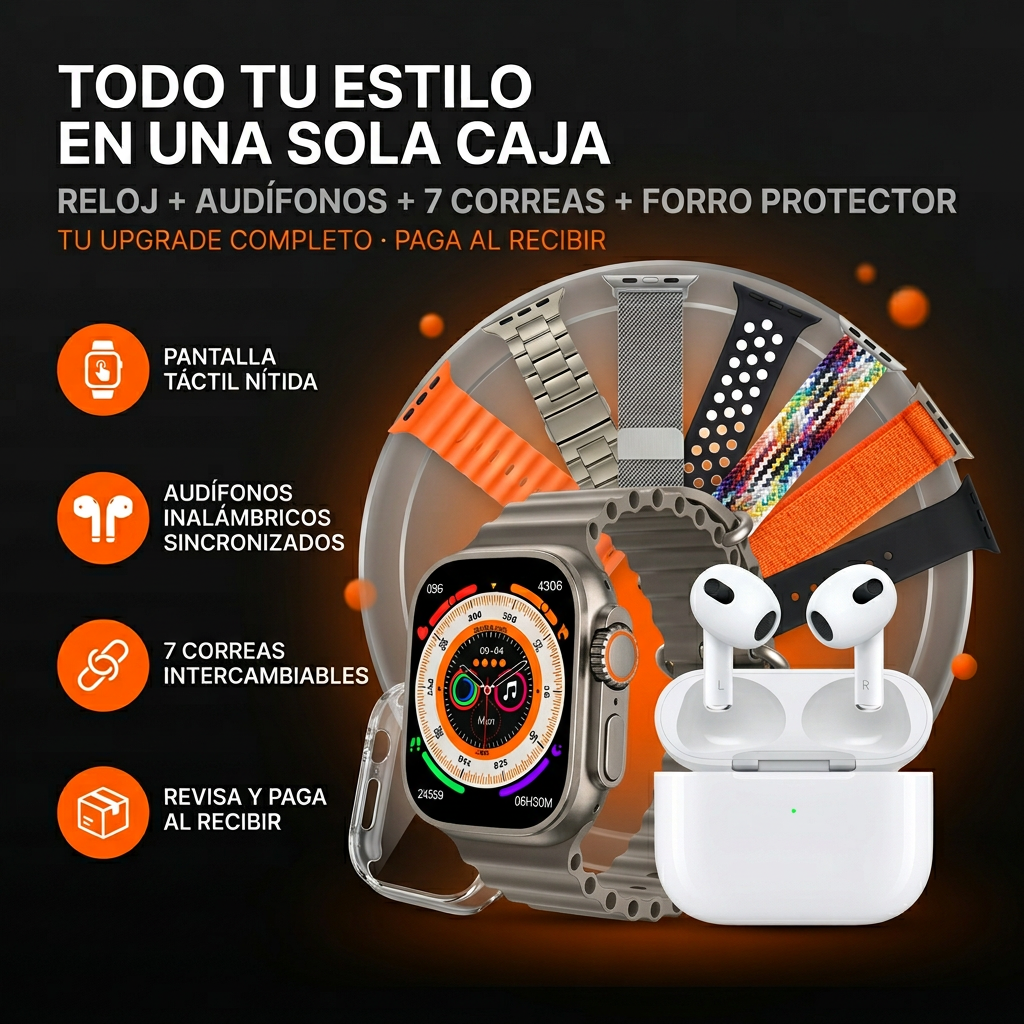 Combo Smartwatch Ultra - Reloj inteligente + audífonos + 7 correas