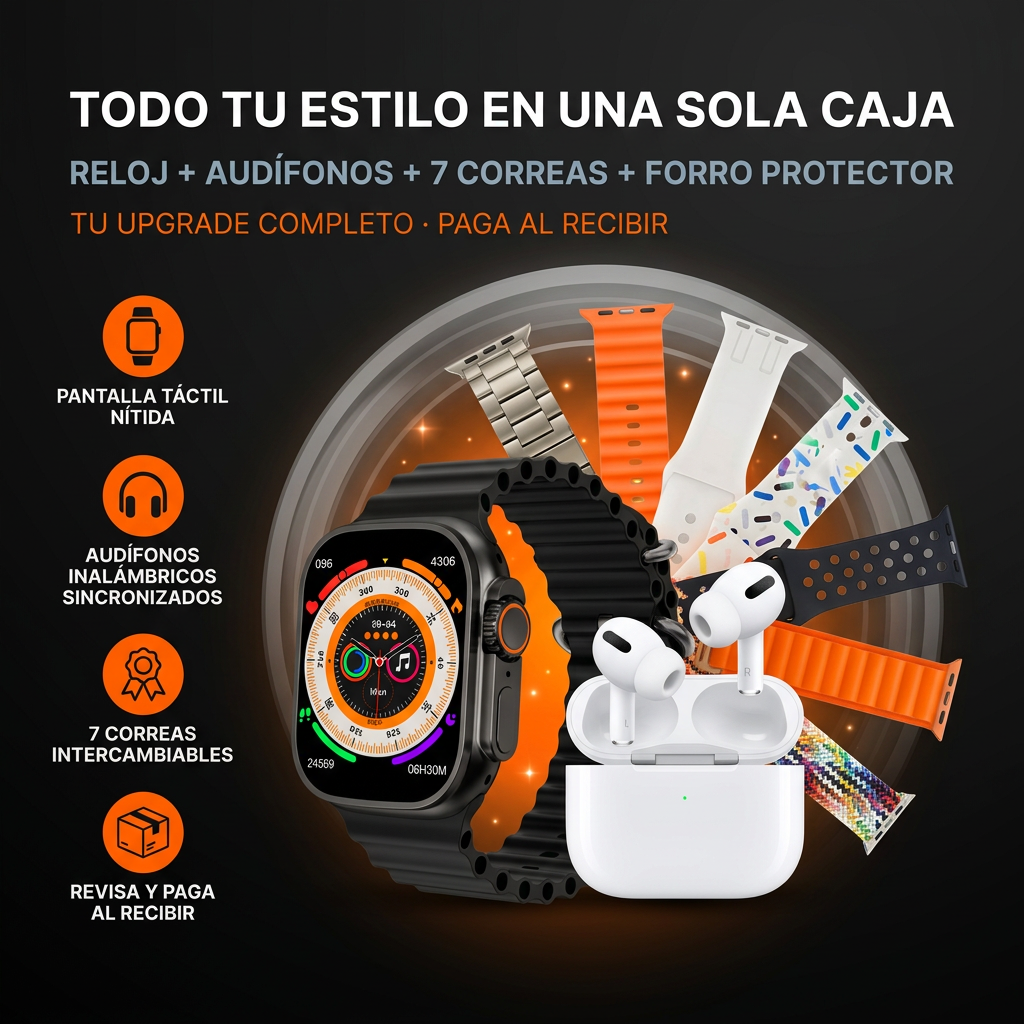Combo Smartwatch Ultra - Reloj inteligente + audífonos + 7 correas